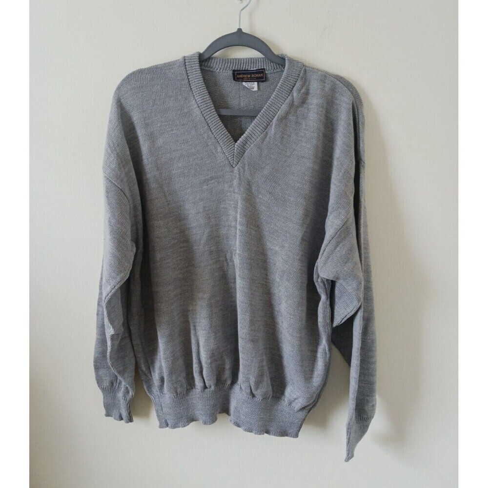 Andrew Rohan‎ Mens V Neck Knit Sweater Gray Long Sleeve Pullover Size XL